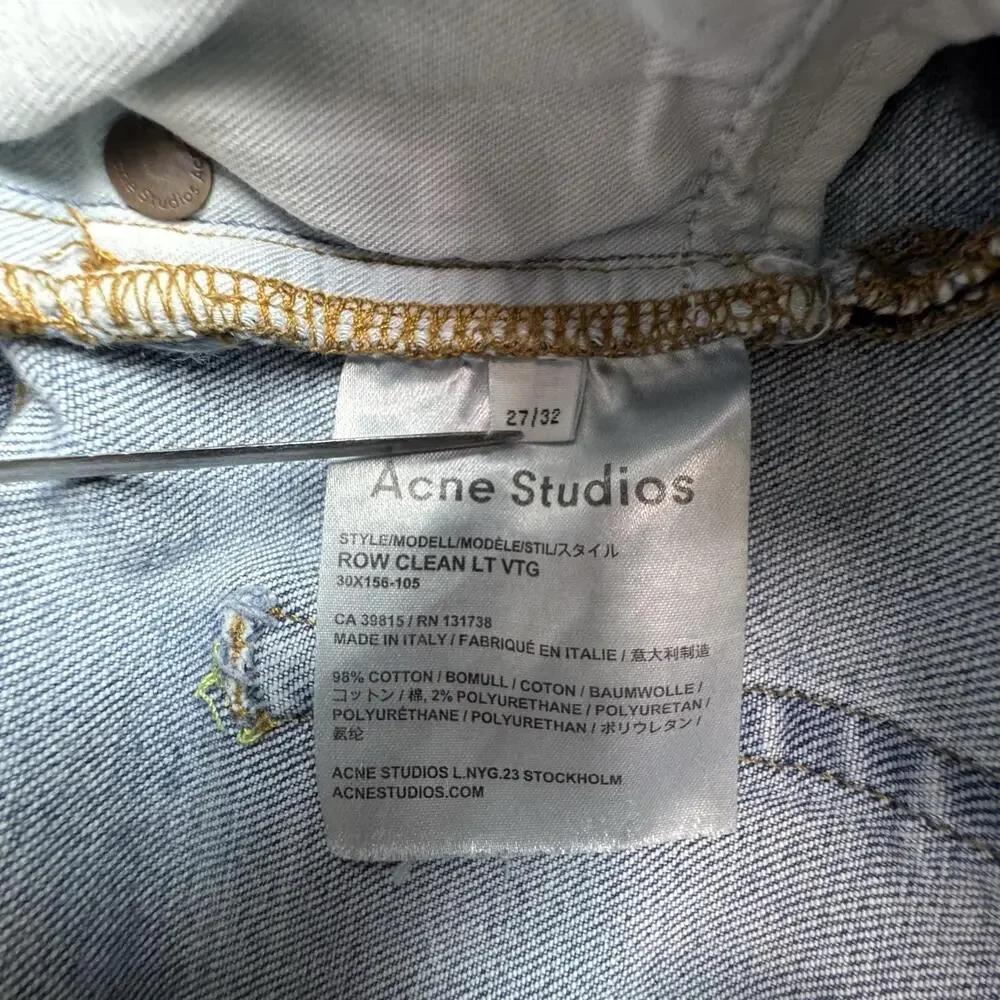 Acne Studios Row Clean LT VTG Jeans Mens 27x32 Blue Light Wash Straight Denim